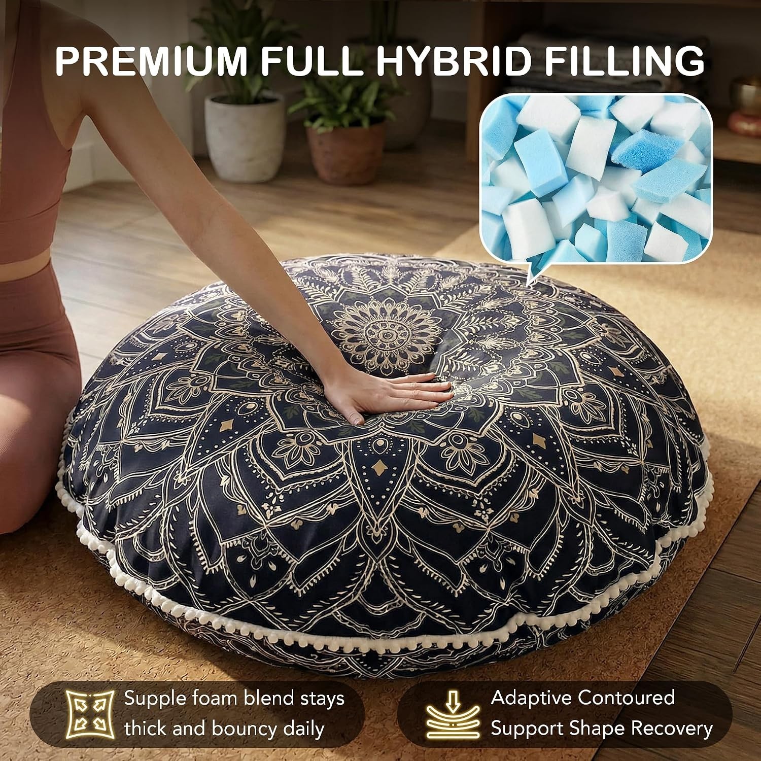 32&Prime; Large Meditation Floor Pillow Set – Black
