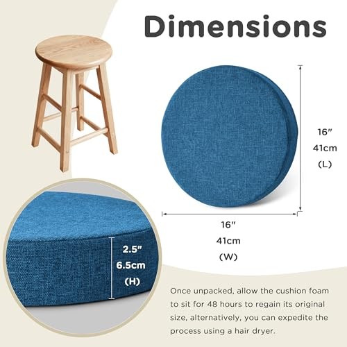.5&Prime; Thick Non Slip Round Chair Pad Set of 16&Prime; | Machine-Washable Cover, 2 Blue