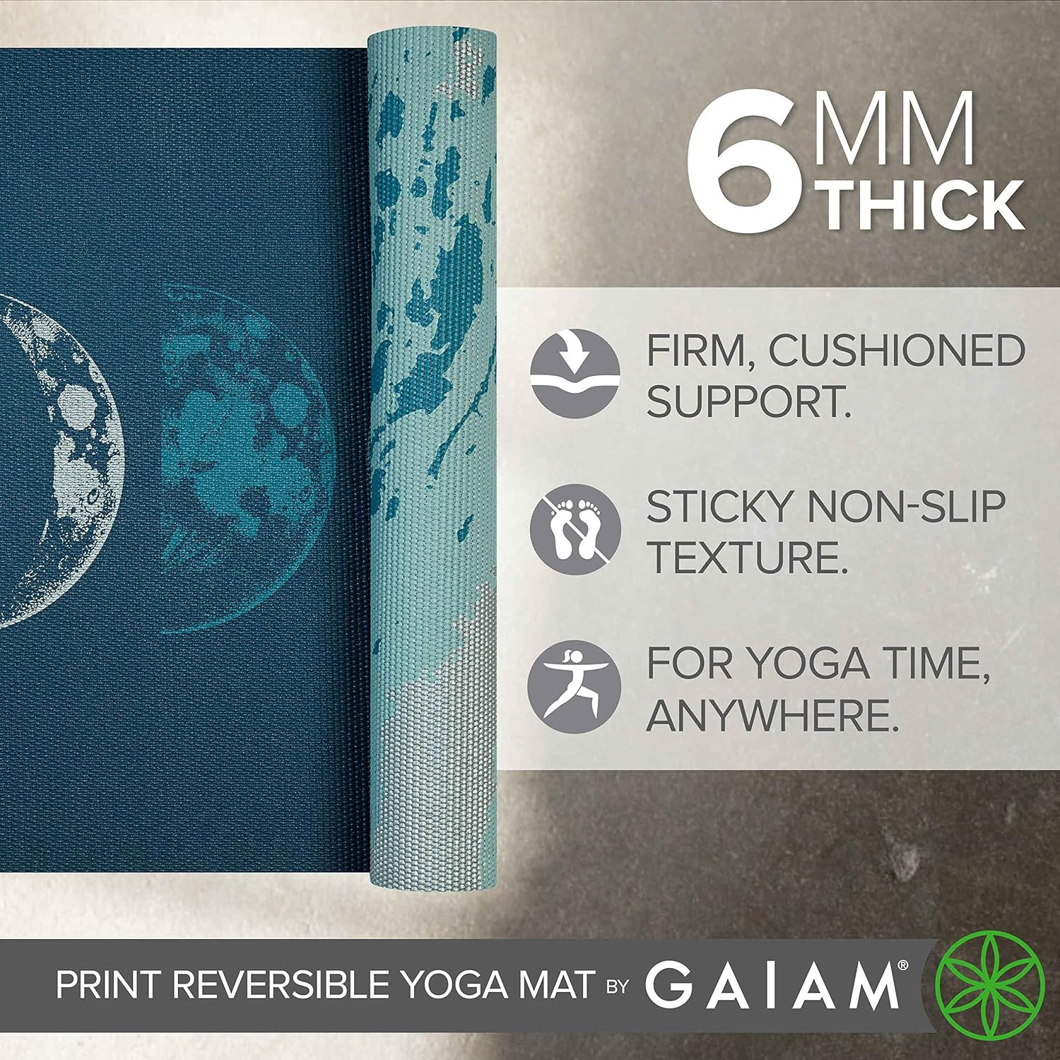 Gaiam Yoga Mat – Premium 6Mm Print Reversible Extra Thick Non Slip Exercise & Fi