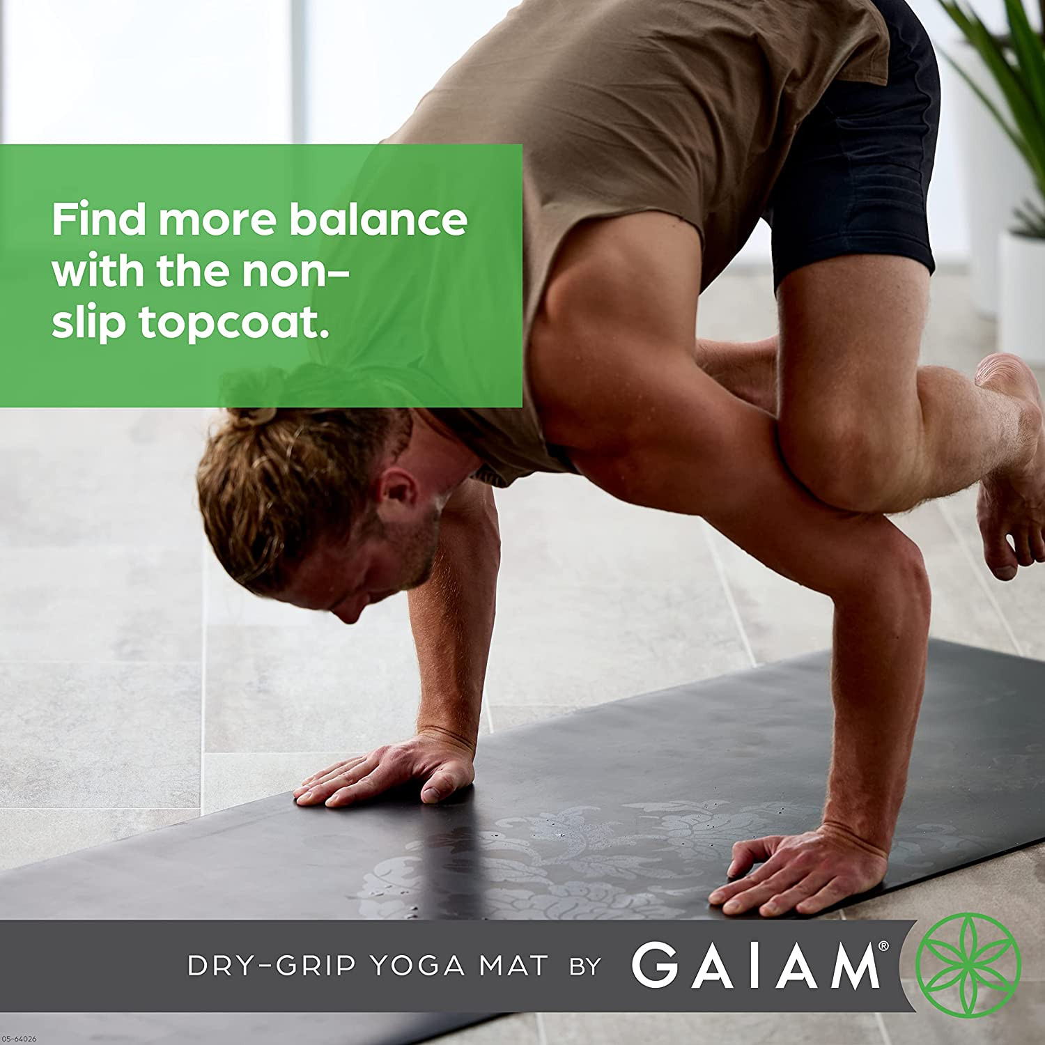 Gaiam Dry-Grip Yoga Mat – 5Mm Thick Non-Slip Exercise & Fitness Mat for Standard