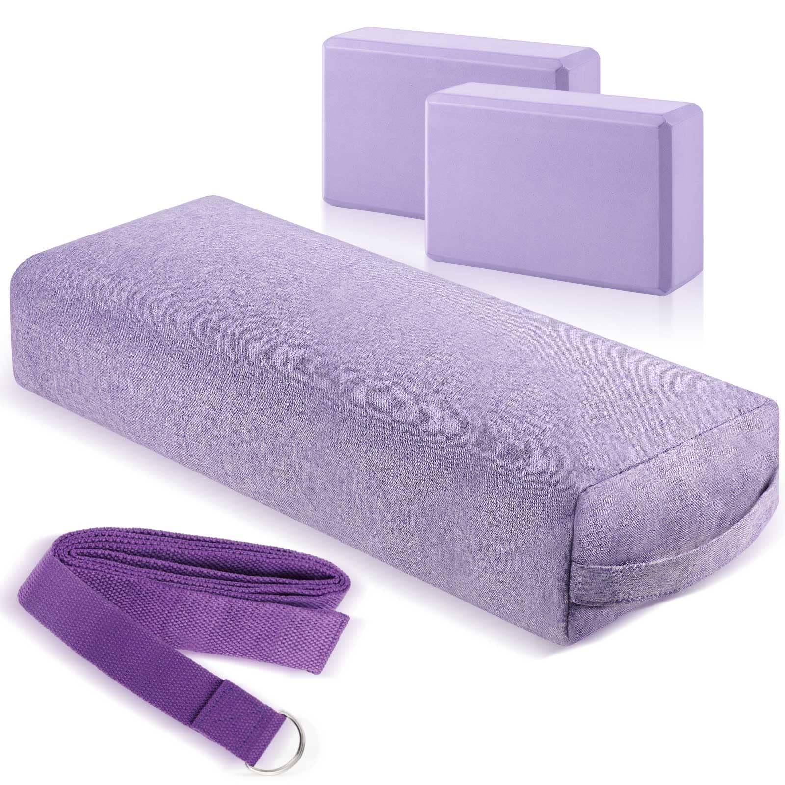 4 Pcs Yoga Bolster Pillows Blocks with Strap Set Comfortable Meditation Pillo…