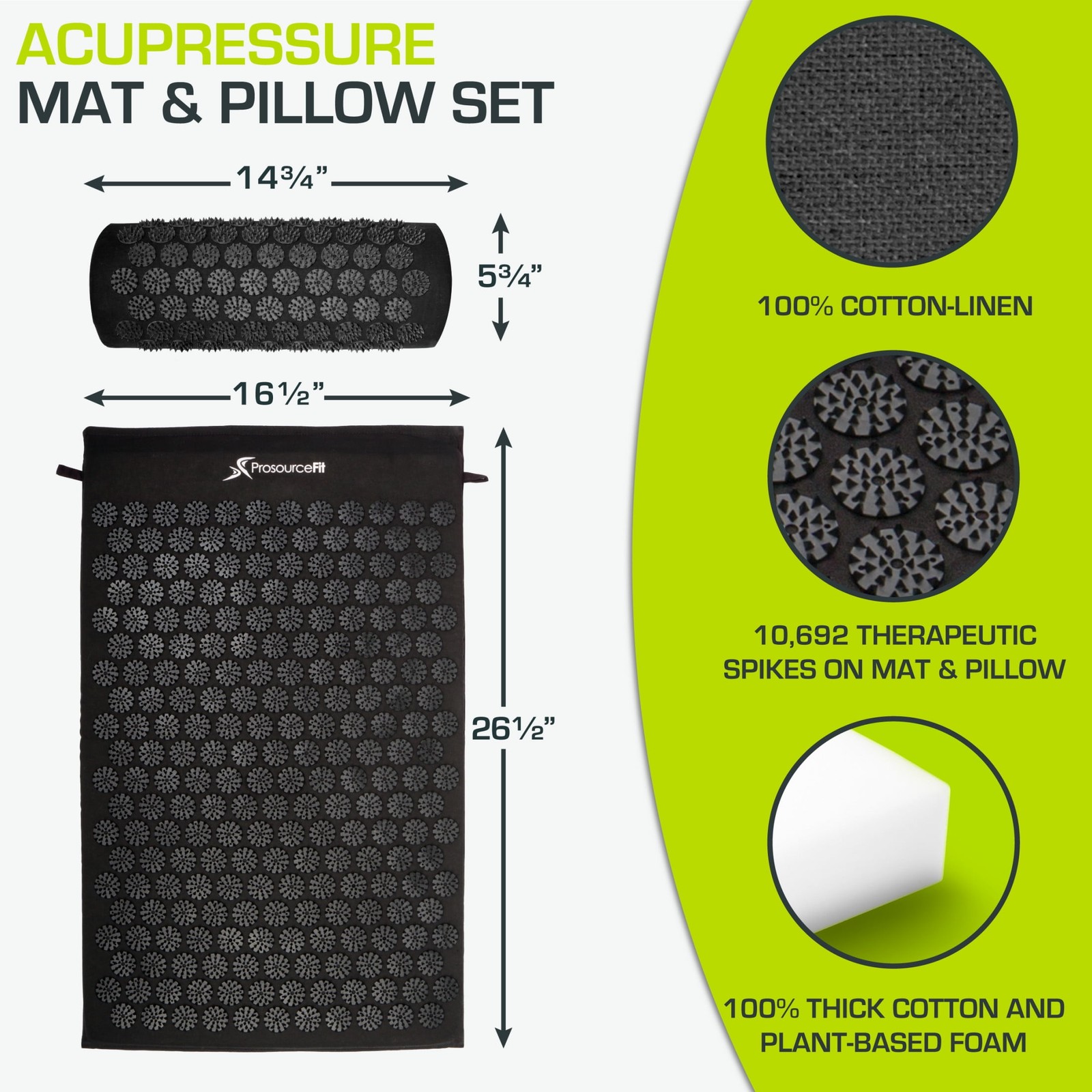 ProsourceFit Acupressure Mat and Pillow Set for Muscle Relief and Relaxation