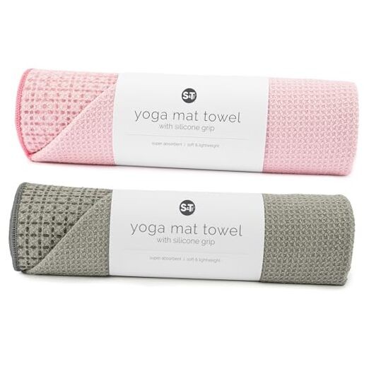 Yoga Mat Towel with Non-Slip Grip, Enhanced Silicone Grip, Soft Pink and Grey