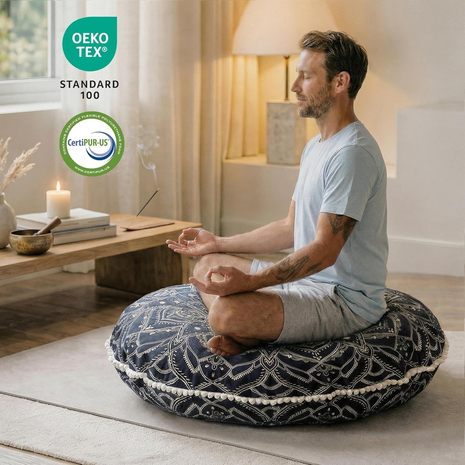 32&Prime; Large Meditation Floor Pillow Set – Black