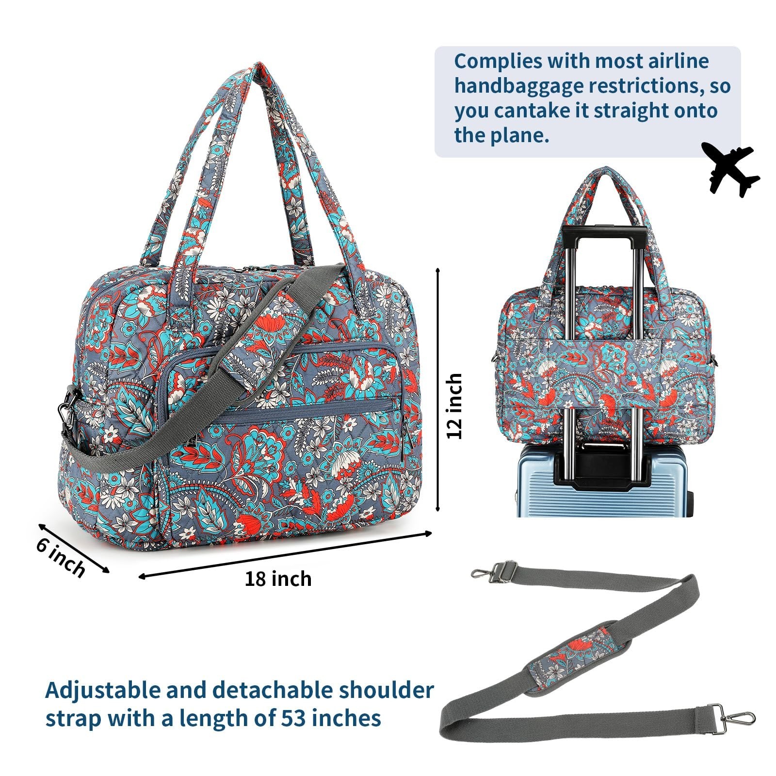 Searock Women&rsquo;s Weekender Bag Large Quilted Travel Duffle Bag 18in Cotton Car…