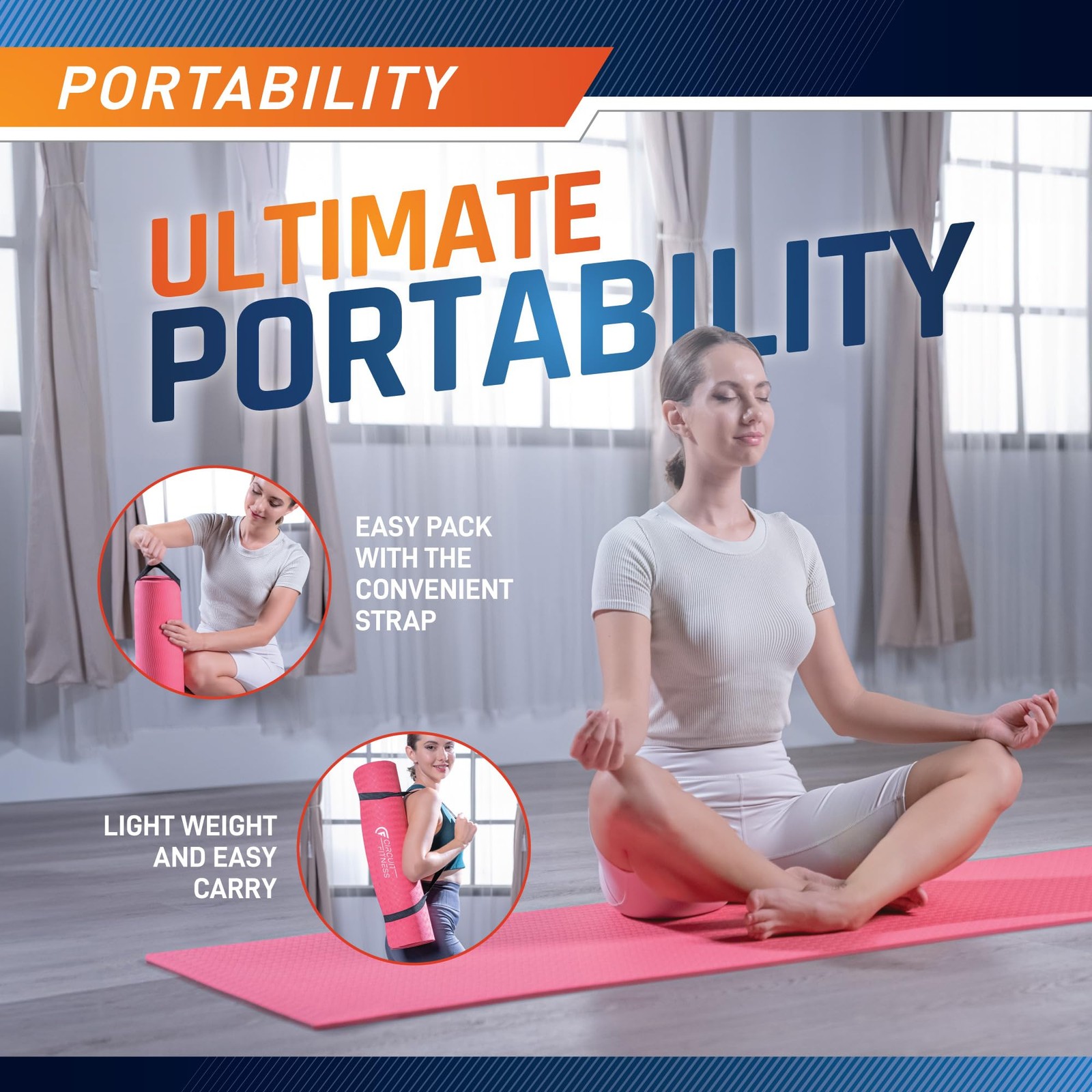 Yoga Mat with Carrying Strap for Men Women Exercise Mat for Yoga Pilates Fitness