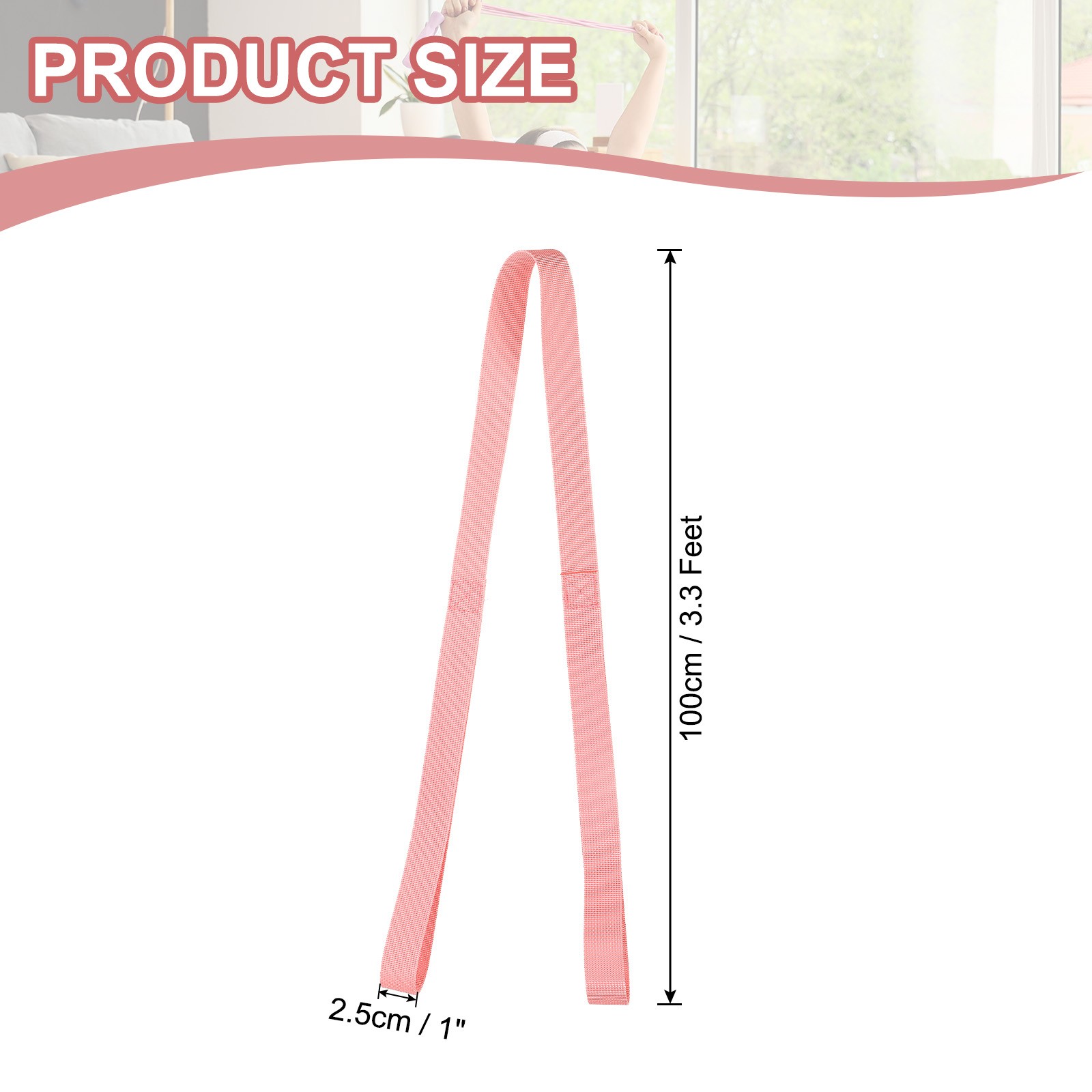 3.3ft Stretch Strap with Loops Cheerleading Stunt Yoga Strap, Pink