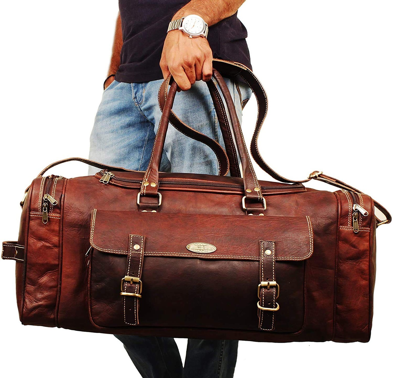 Men’s Gym Sports Overnight Weekender Bag Leather Travel Bags For Me… Fas