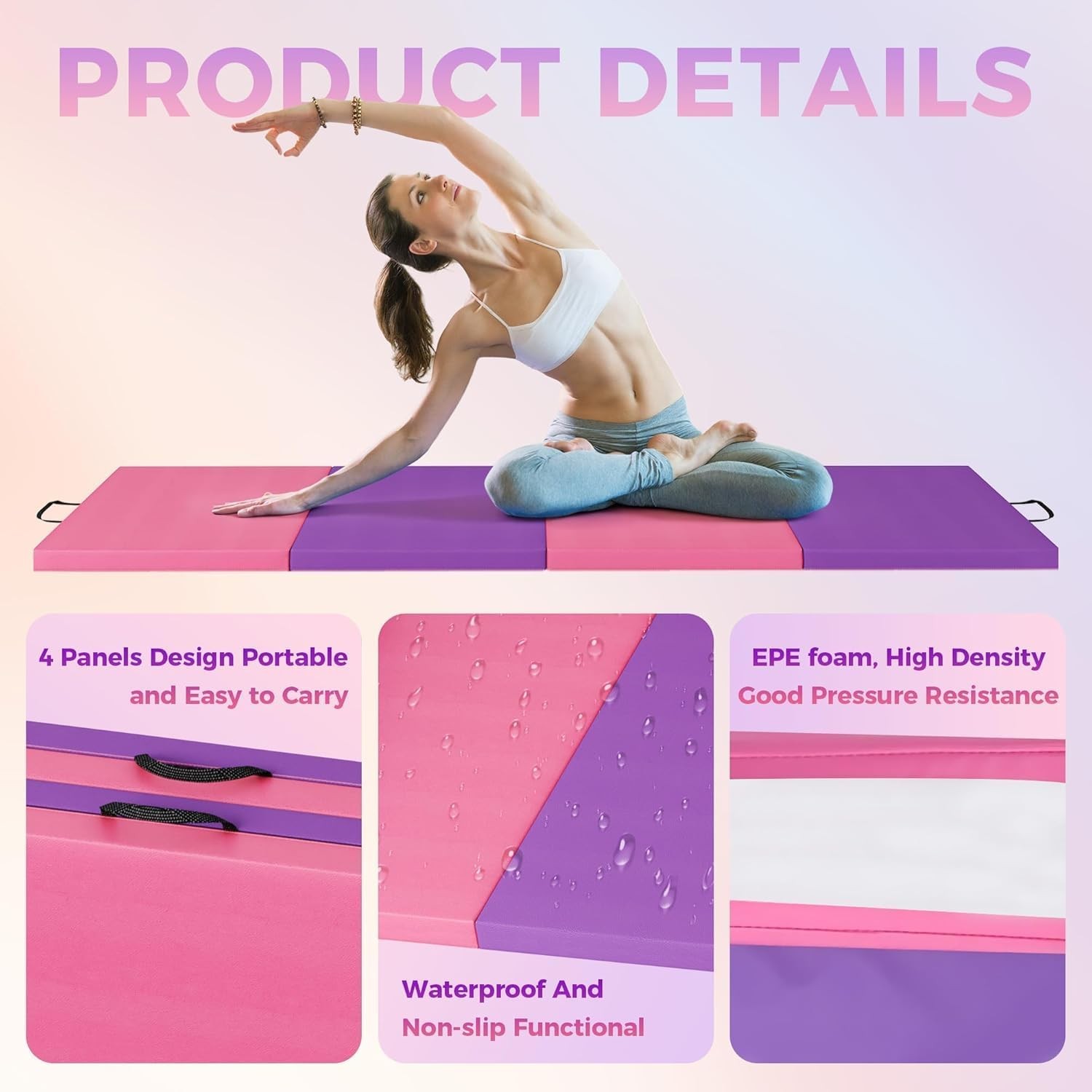 Folding Gymnastics 4 Panels 2&Prime; Thick High-density Epe Foam Pu Leather Mat
