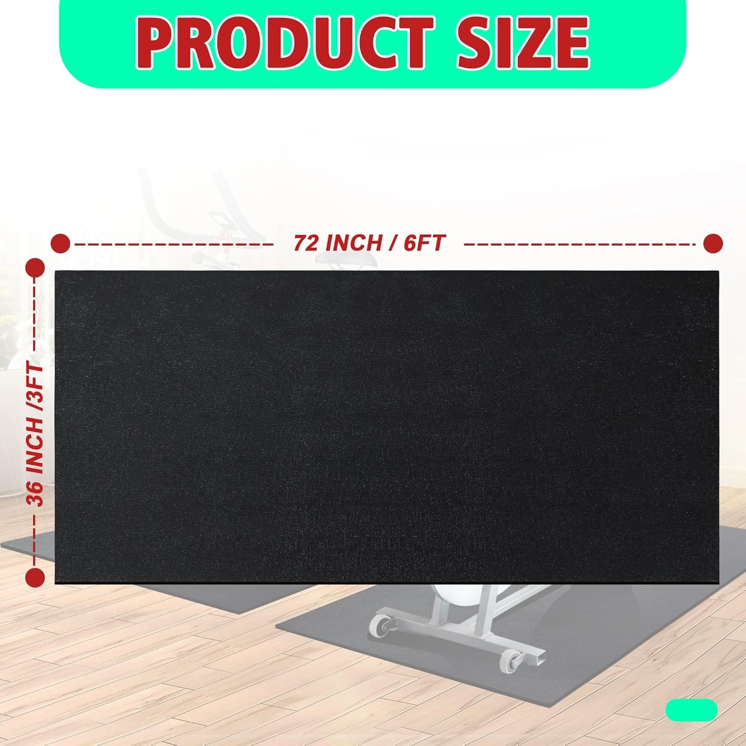 Bike Mat | 6mm Thickness, 36&Prime; x 72&Prime; Exercise Bike Mat/Treadmill Mat for Hardwood