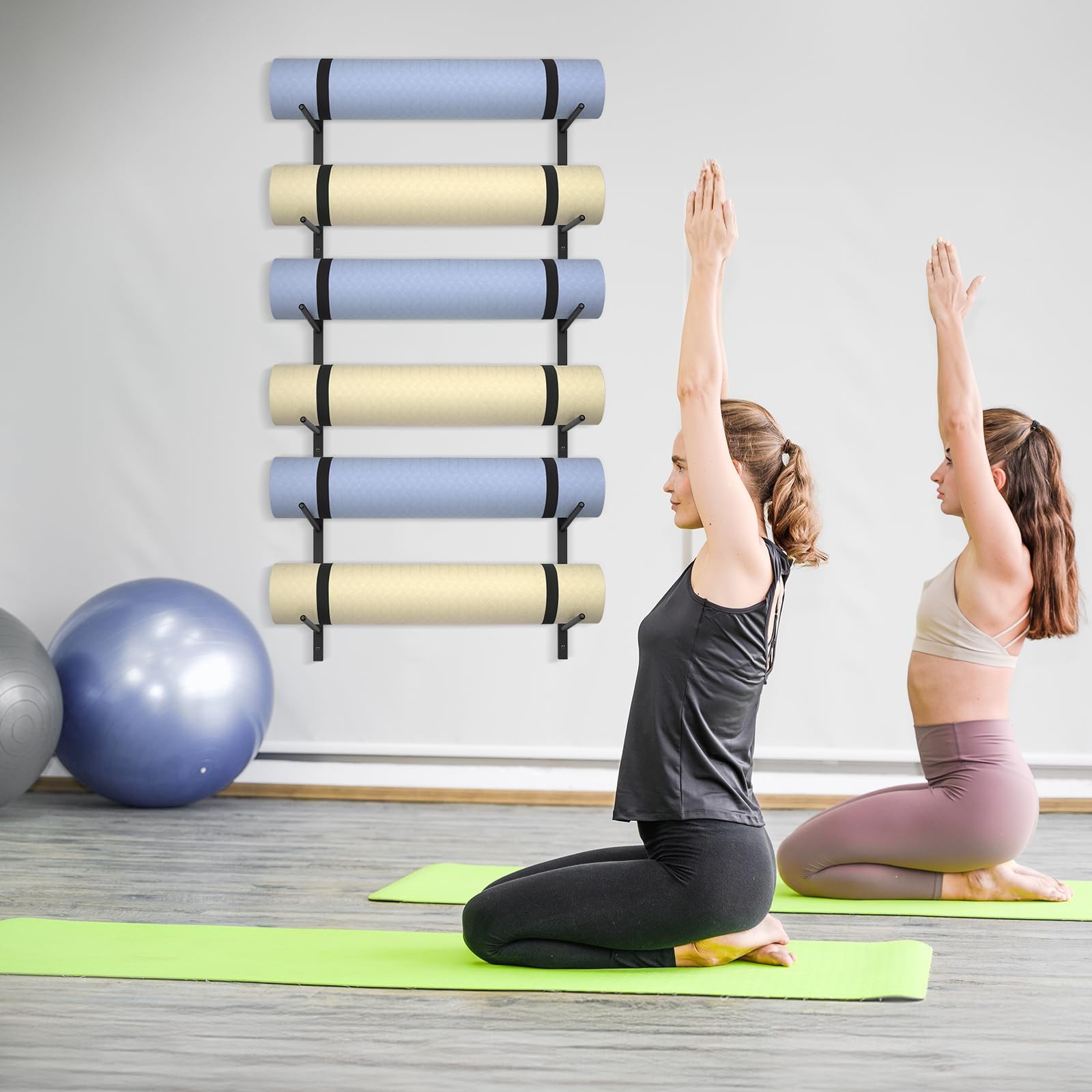 6 Tier Yoga Mat Rack,Yoga Mat Holder Wall Mount,Yoga Mat Storage Rack,Holds 3…