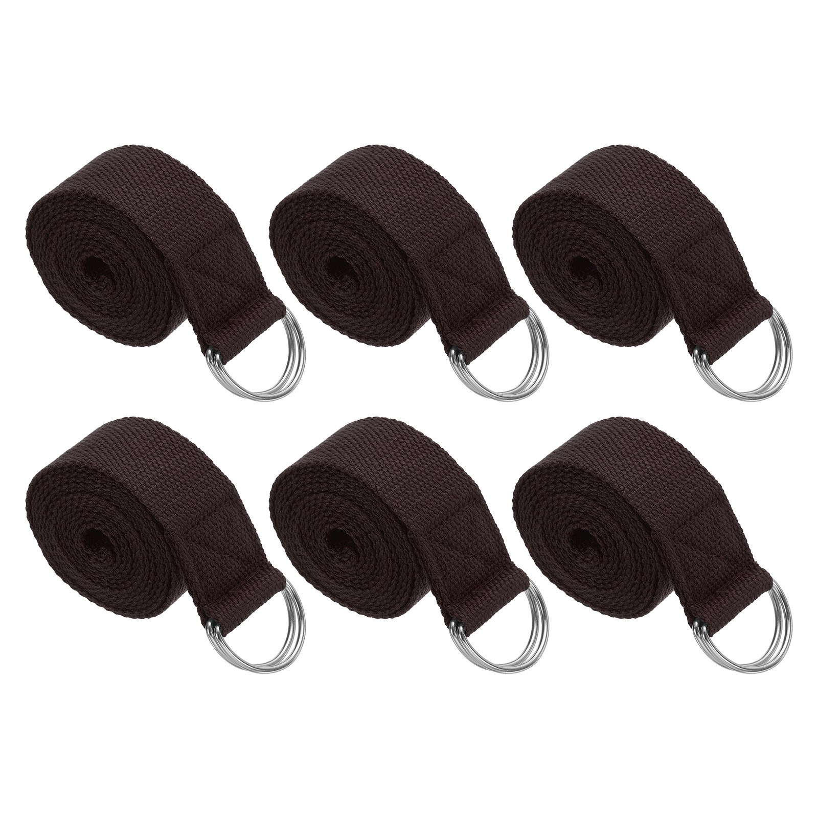 6Pcs 6 Feet Cotton Yoga Strap Belt Stretch Bands with D-Ring Buckle, Brown