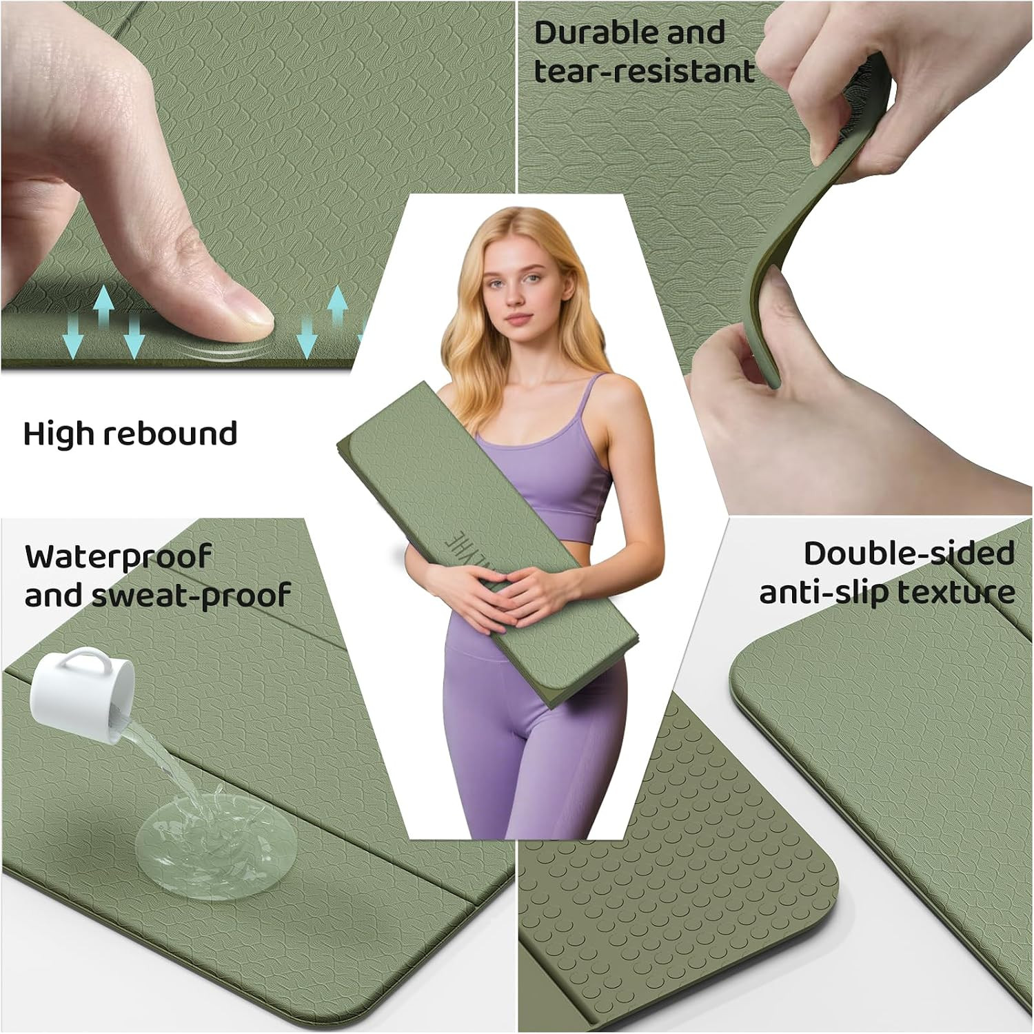 Foldable Yoga Mat (12Mm) Exercise Mats for Home Workout,Comfortable and Durable,