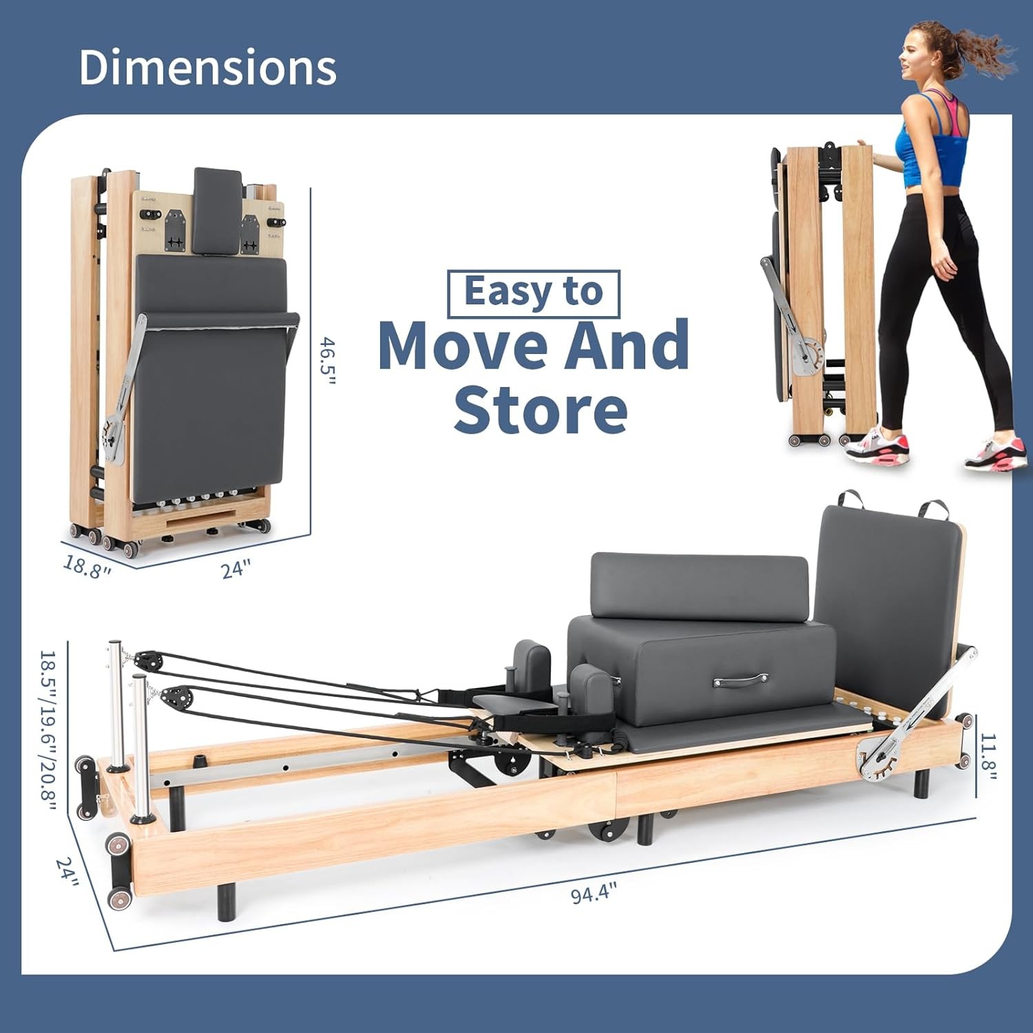 Pilates Reformer Machine,Wood Home Pilates Equipment, Foldable Pilates Reformer