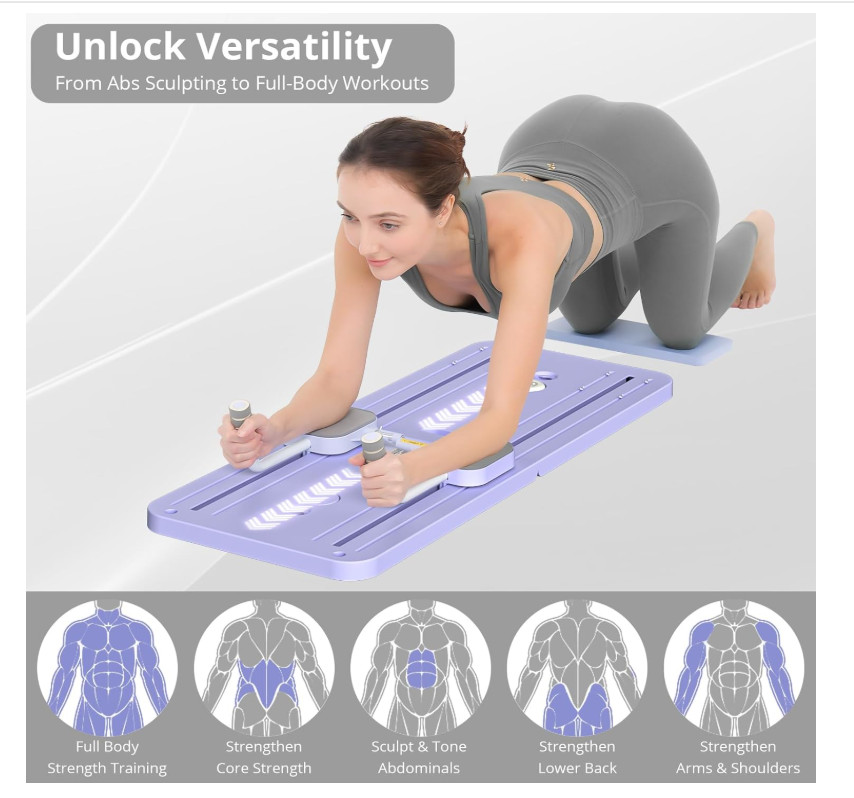 5 in 1 Pilates Sliding Board Set, Multi-Purpose Foldable Pilates Purple