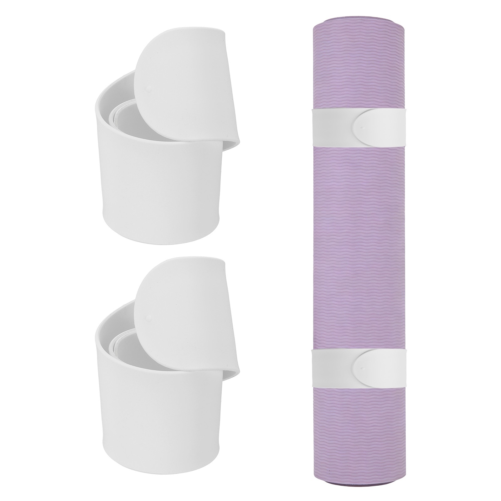 2Pcs Yoga Mat Strap Slap Band One Snap Yoga Mat Slap Band, White