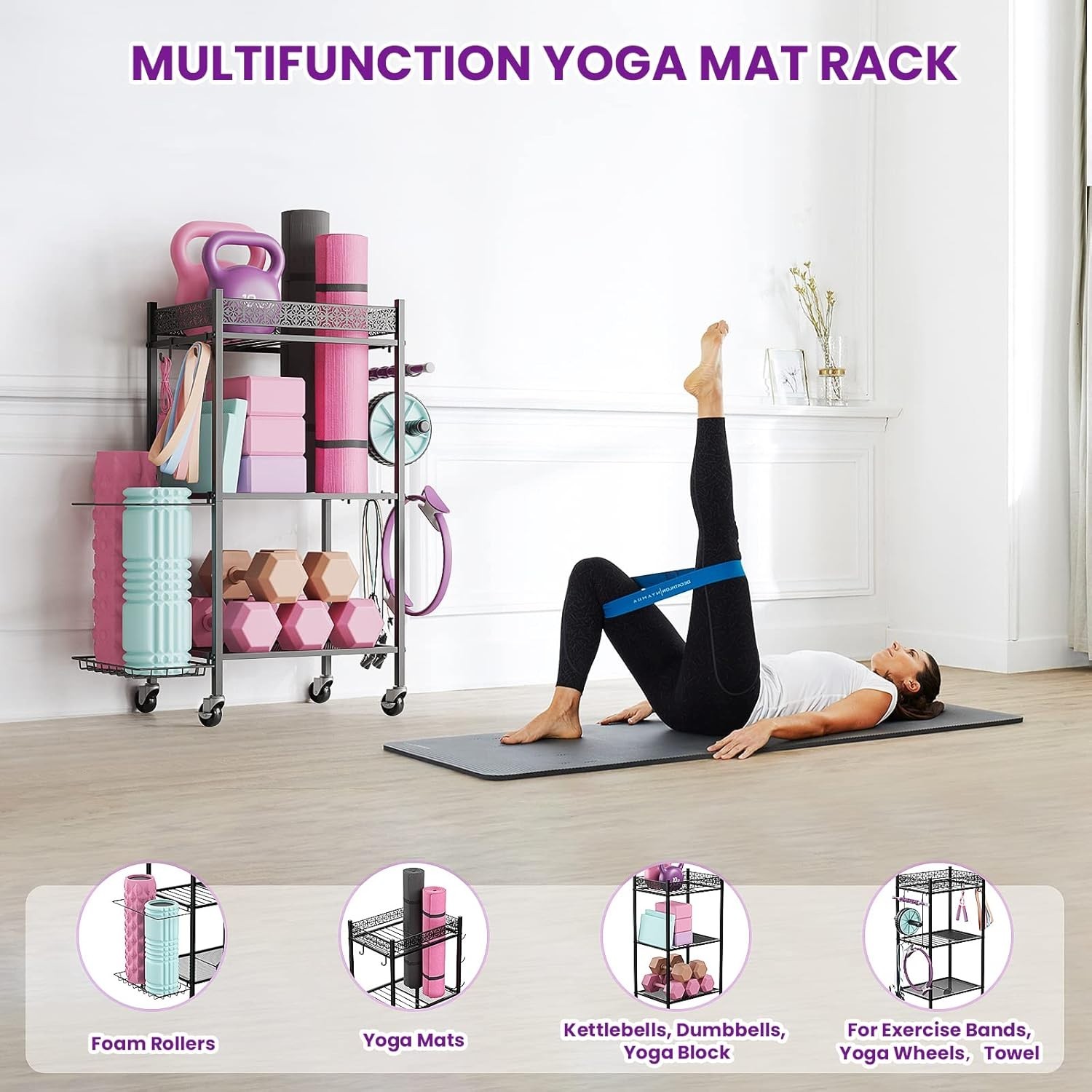 Versatile Exercise Equipment Organizer with Lockable Design and Removable Hooks