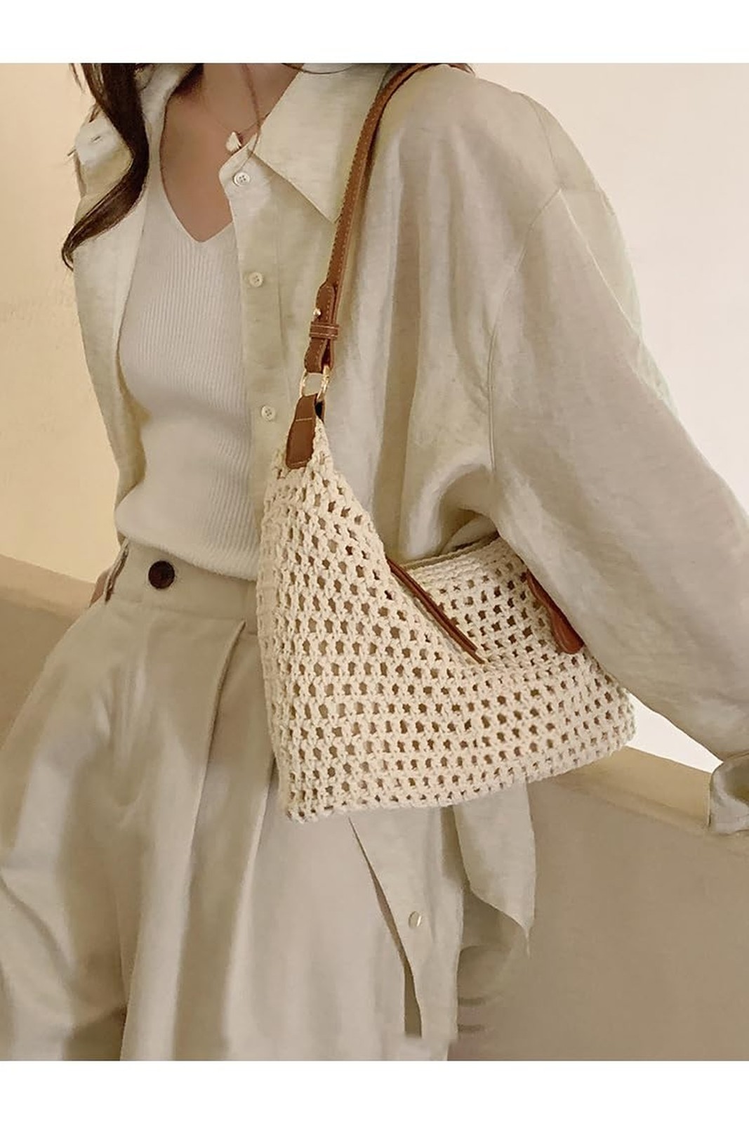 Ulisty Women Small Cotton Crochet String Bag Handwoven Summer Beach Bag Knitt…