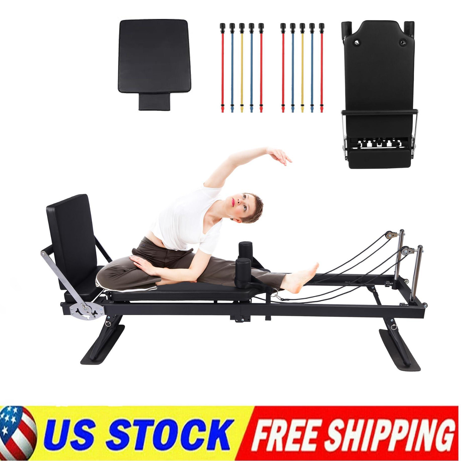 Foldable Pilates Reformer Machine for Home Gym,Pilates Equipment w/ Jump Board