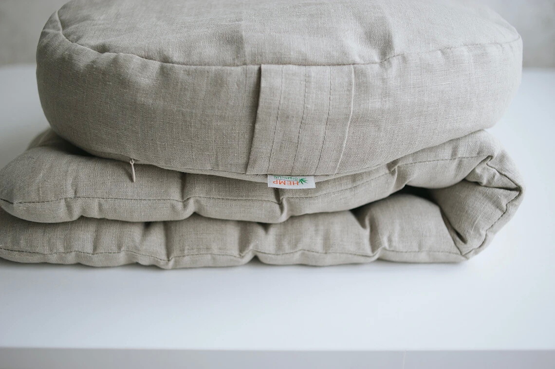Meditation Set Zafu & Zabuton Buckwheat hulls Meditation pillow cushion Linen