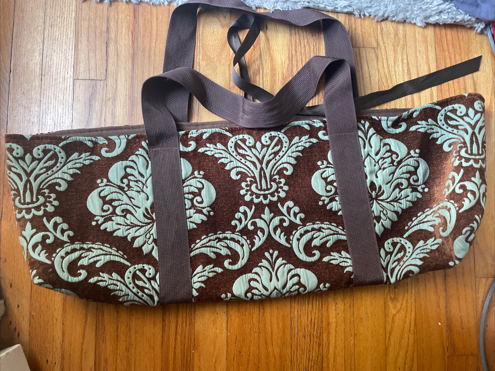 Kim Michie Yoga & Pilates Bag Brown & Green Tapestry Style, Ties, Pocket, USA