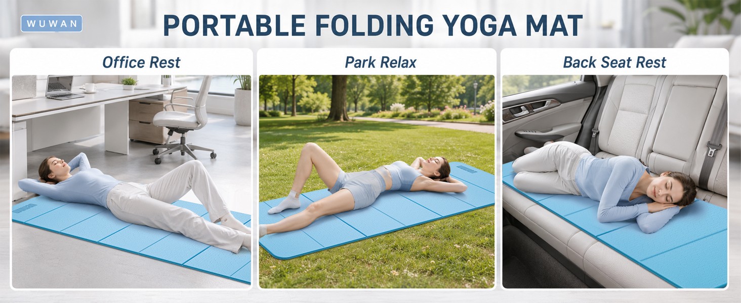 Folding Yoga Mat Extra Thick 0.4 Inch, Foldable Yoga Mat 75 x 26 Inches, TPE