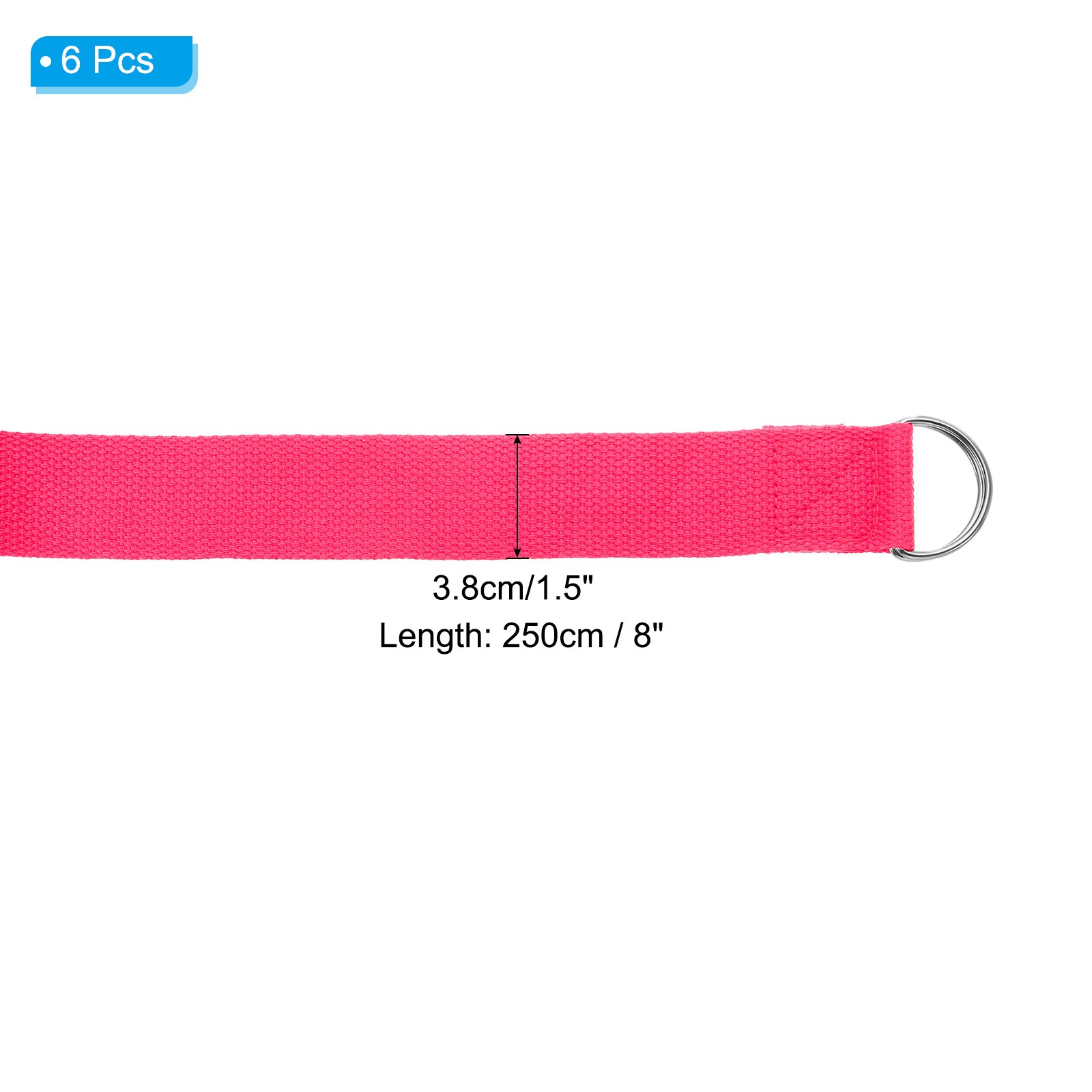 6Pcs 8 Feet Cotton Yoga Strap Belt Stretch Bands with D-Ring Buckle, Fuchsia