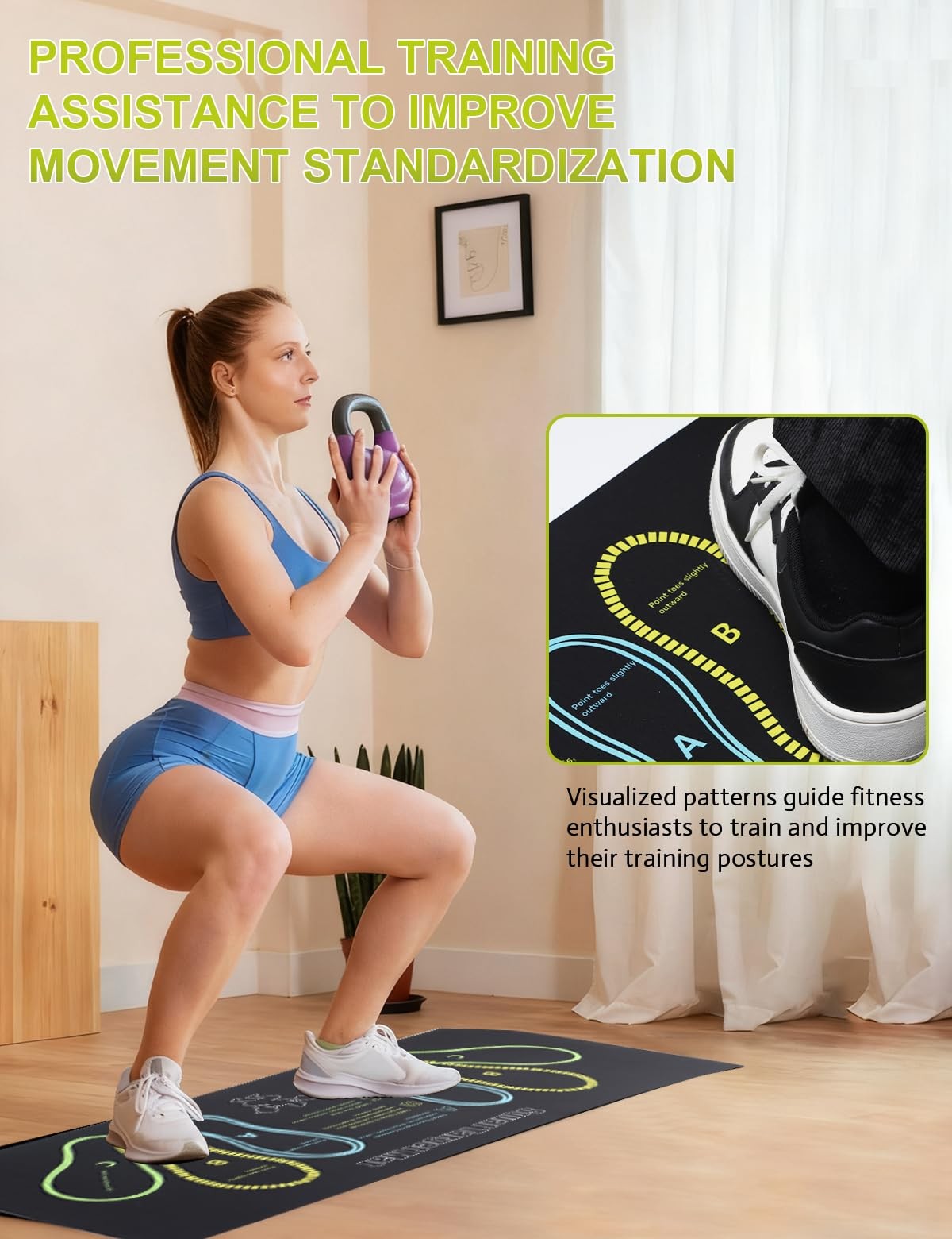 Squat Mat with Foot Position,Large Target 30&Prime; x 13.8&Prime; x 0.15&Prime;, Black