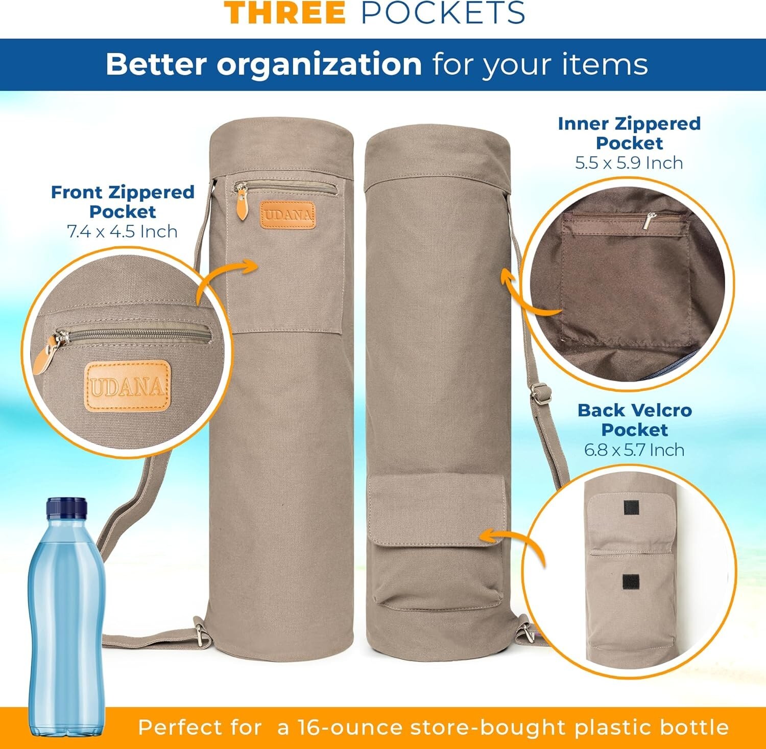 Yoga Mat Bag | Large Yoga Mat Bags for Women & Men | « Gray Canvas »