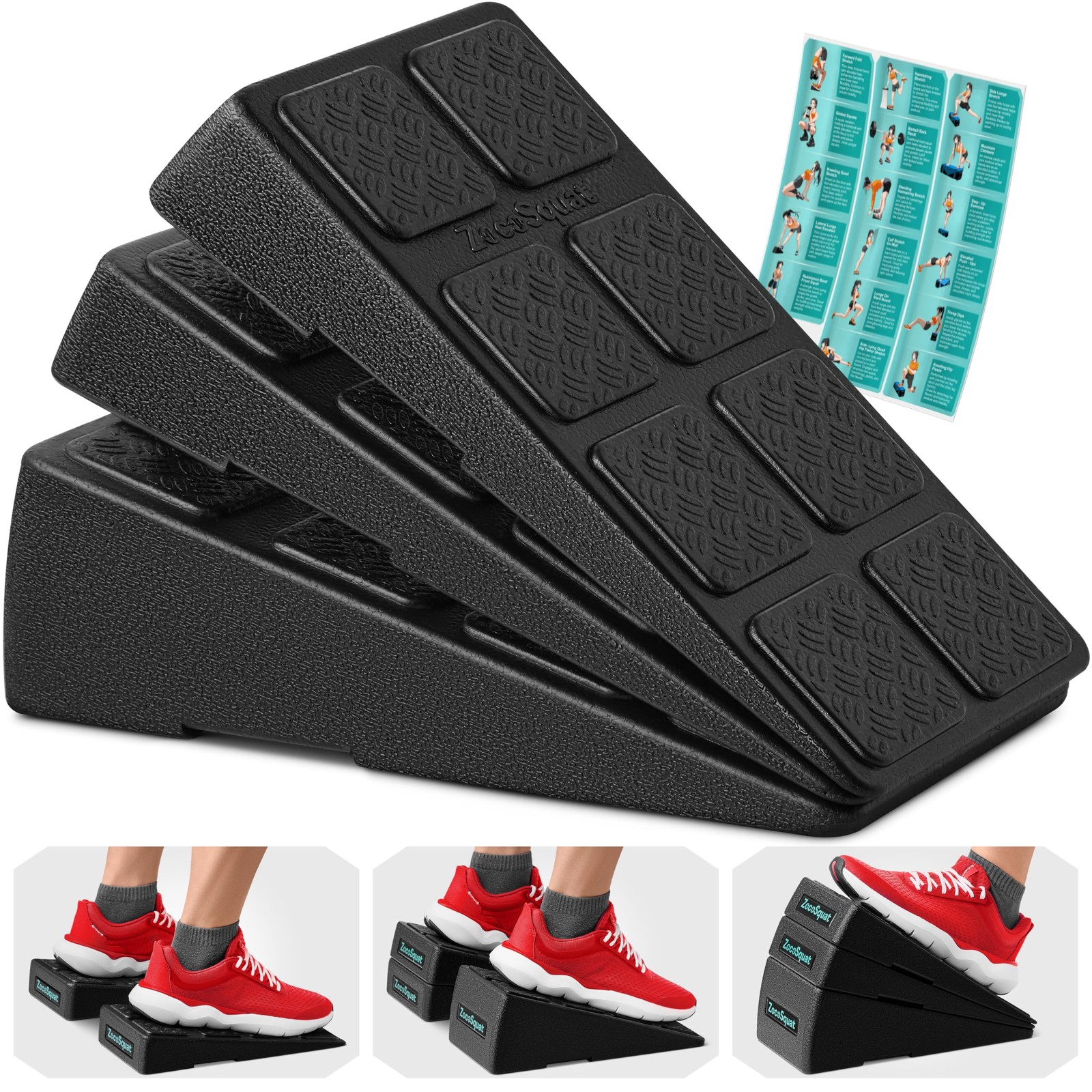 Squat Wedge Block Set of 3/5 960 LBS Capacity Slant Board for Calf Stretchi…