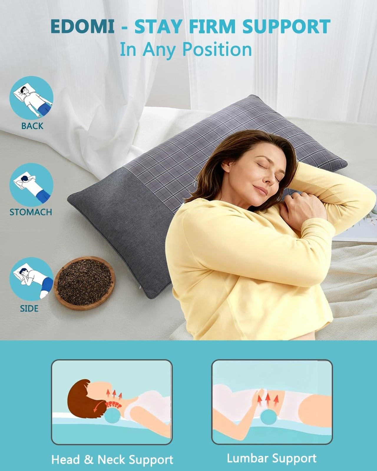 Breathable Cool Buckwheat Pillow,23.6&Prime;x13.7&Prime; Adjustable Fill and Firmness, Fi…