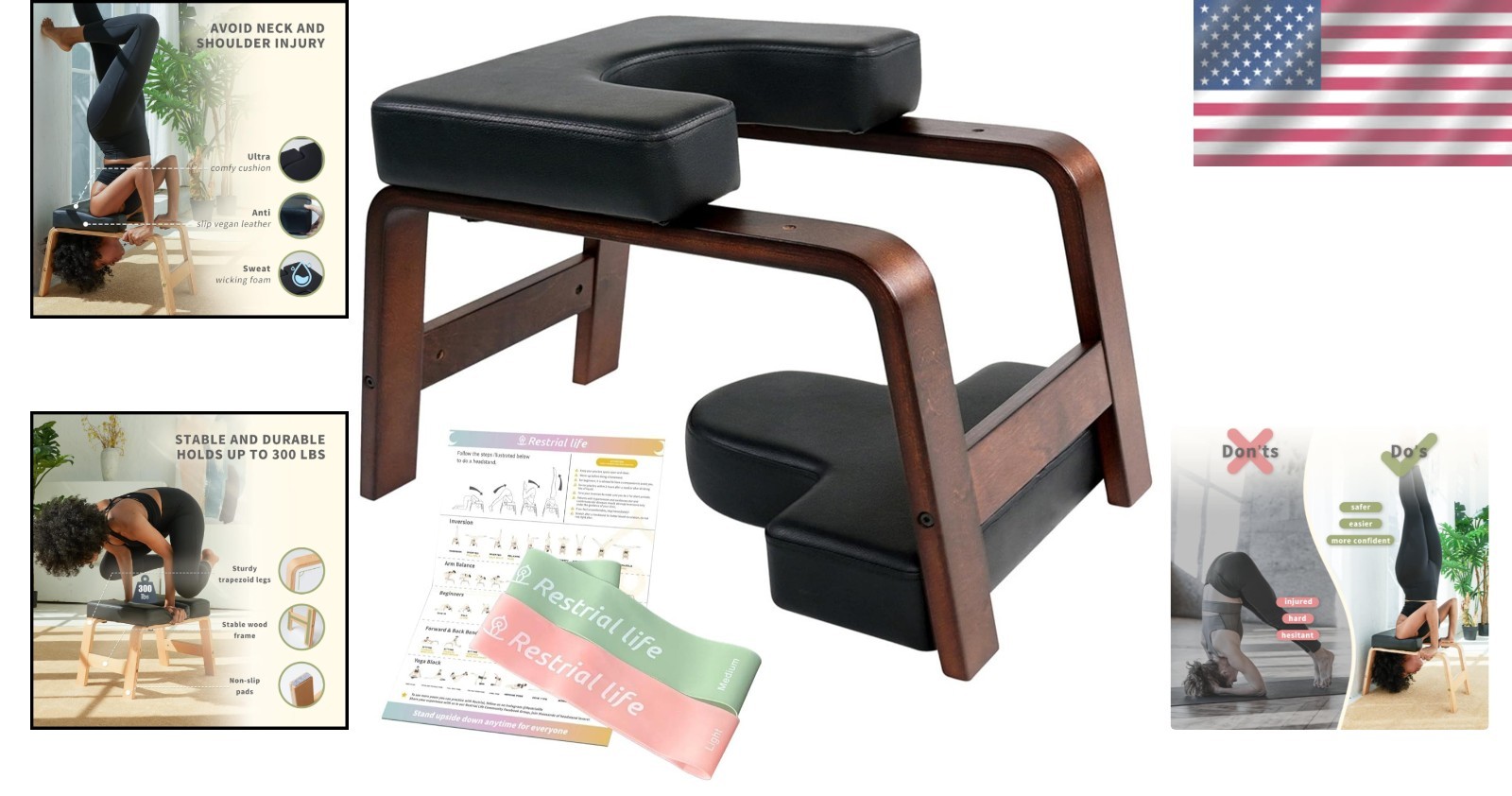 Safe Yoga Headstand Trainer – Lightweight PU and Wood Bench for All Levels