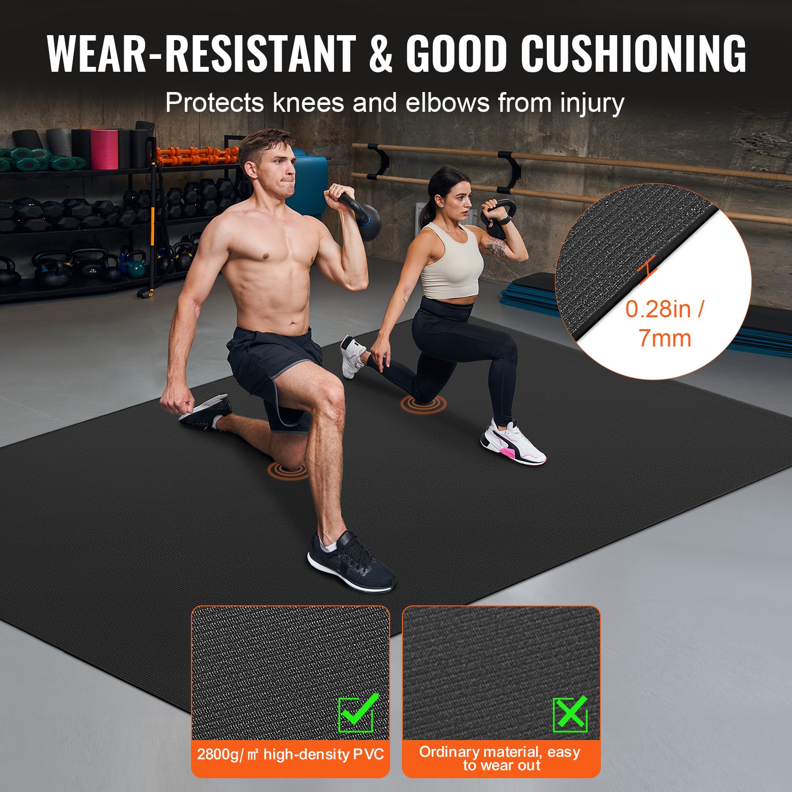 Heavy Duty 8x5ft Non Slip PVC Fitness Mat for Gym, Yoga, Pilates w/Carry Bag