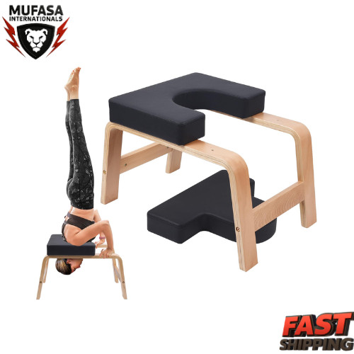 Yoga Headstand Bench Inversion Chair Trainer PU Pad Wood Frame 300lb