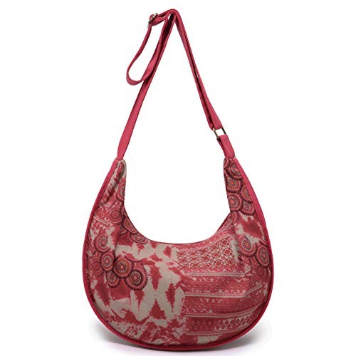 Womens Hippie Large Sling Shoulder Boho Handbag canvas Crossbody Bags Red
