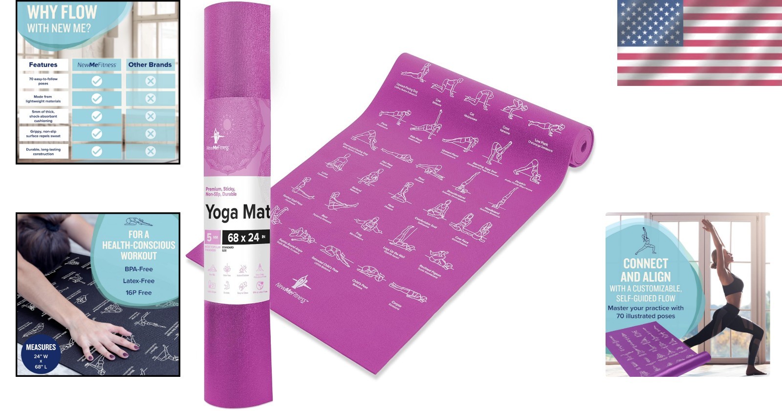 Moisture-Wicking Yoga Mat with Printed Poses – Fitness Essential for Home & Gym