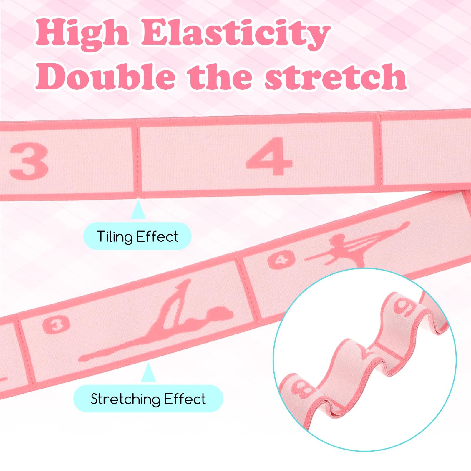 Gjinxi Stretching Strap with Loops Elastic Yoga Stretch Band Multi-Loop Pink