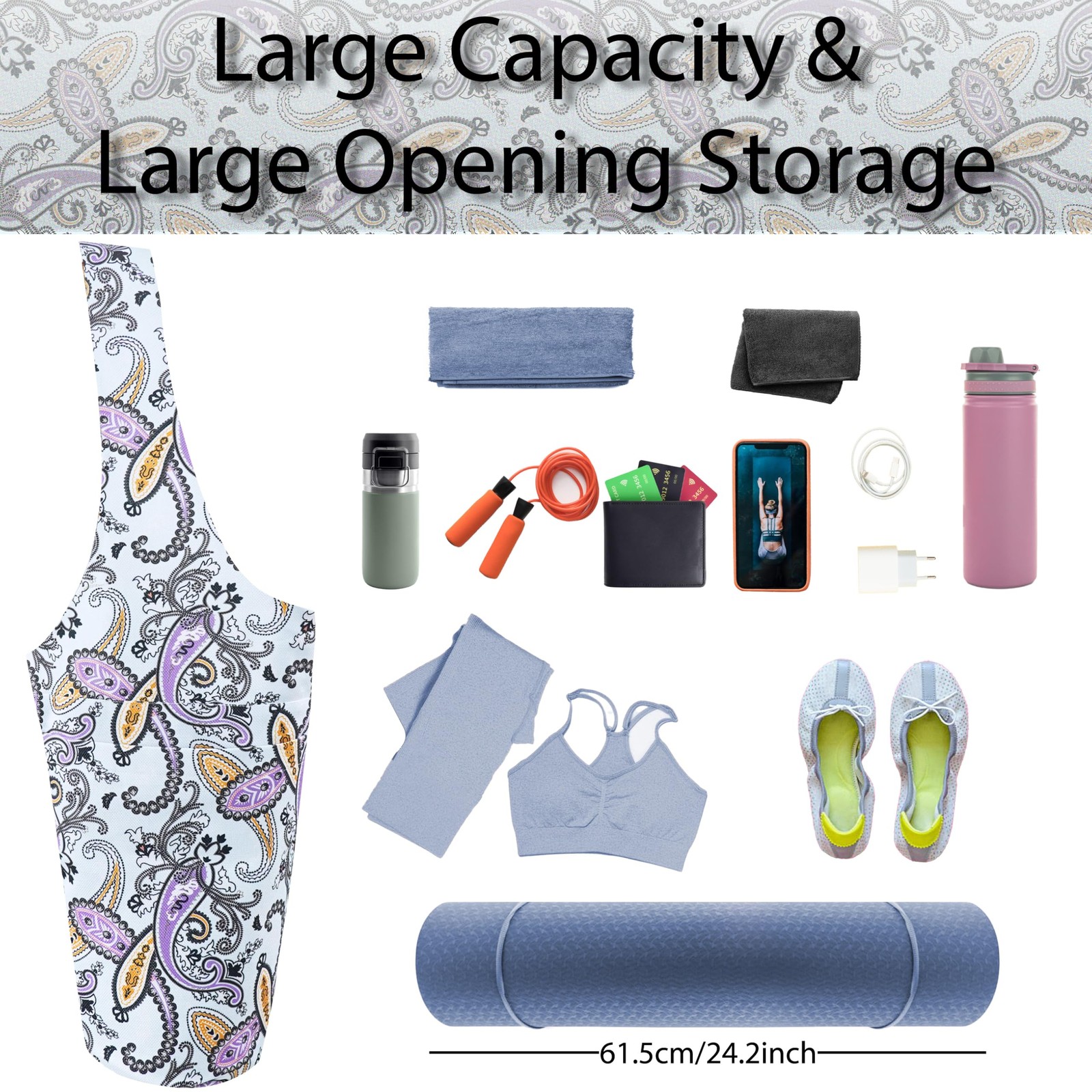 Yoga Mat Bag Yoga Tote Bag Large Pocket Zipper Carrier Fits Most Mats