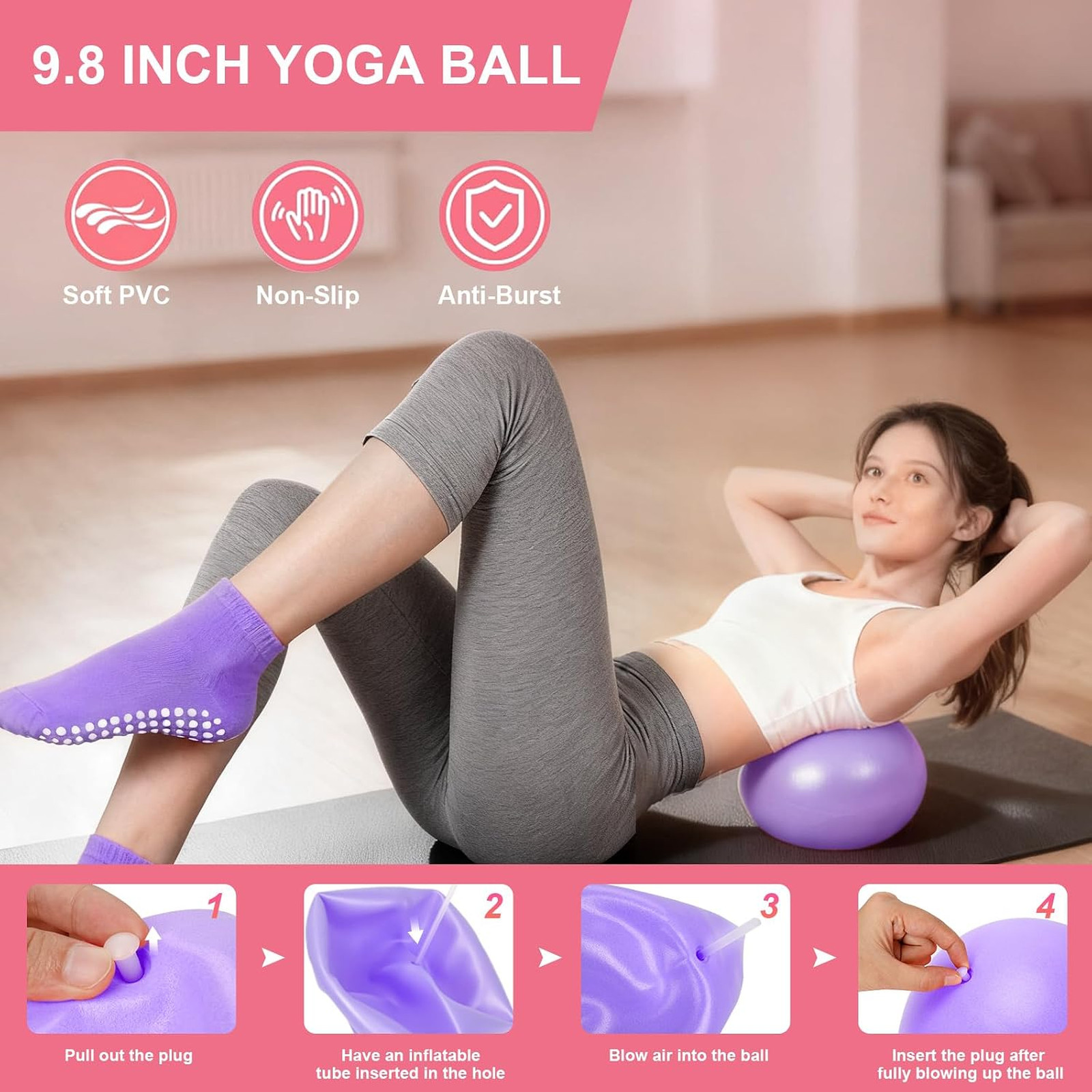 Home Pilates Equipment Set with Ring Ball Resistance Bands Workout Guide for
