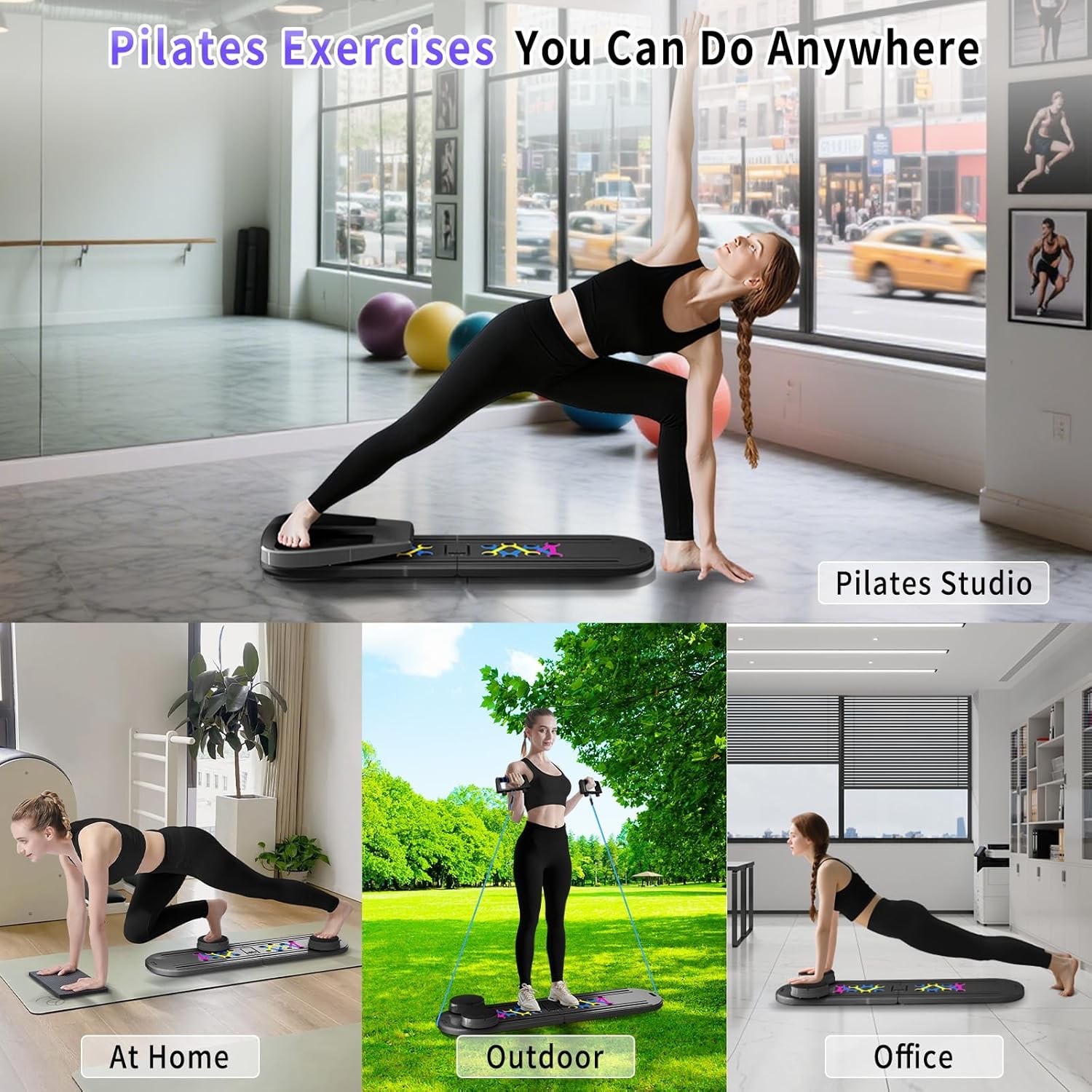 Pilates Board,Foldable ReformerPilates Equipment with Timer, Multi-Purpose BLACK