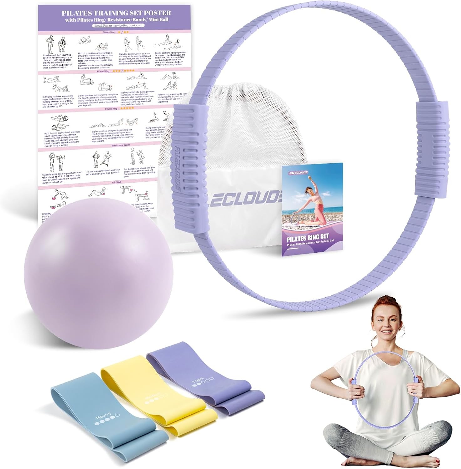 Pilates Essentials Kit for Women, 13.5&Prime; Ring and Ball Set with Purple
