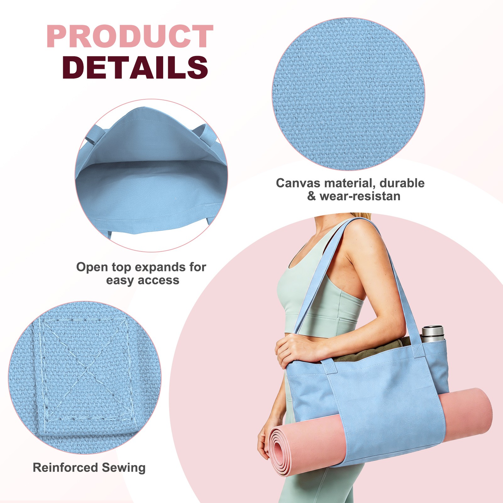 1 Pcs Yoga Bag, Tote Pilates Bag with Yoga Mat Holder Canvas & Blue