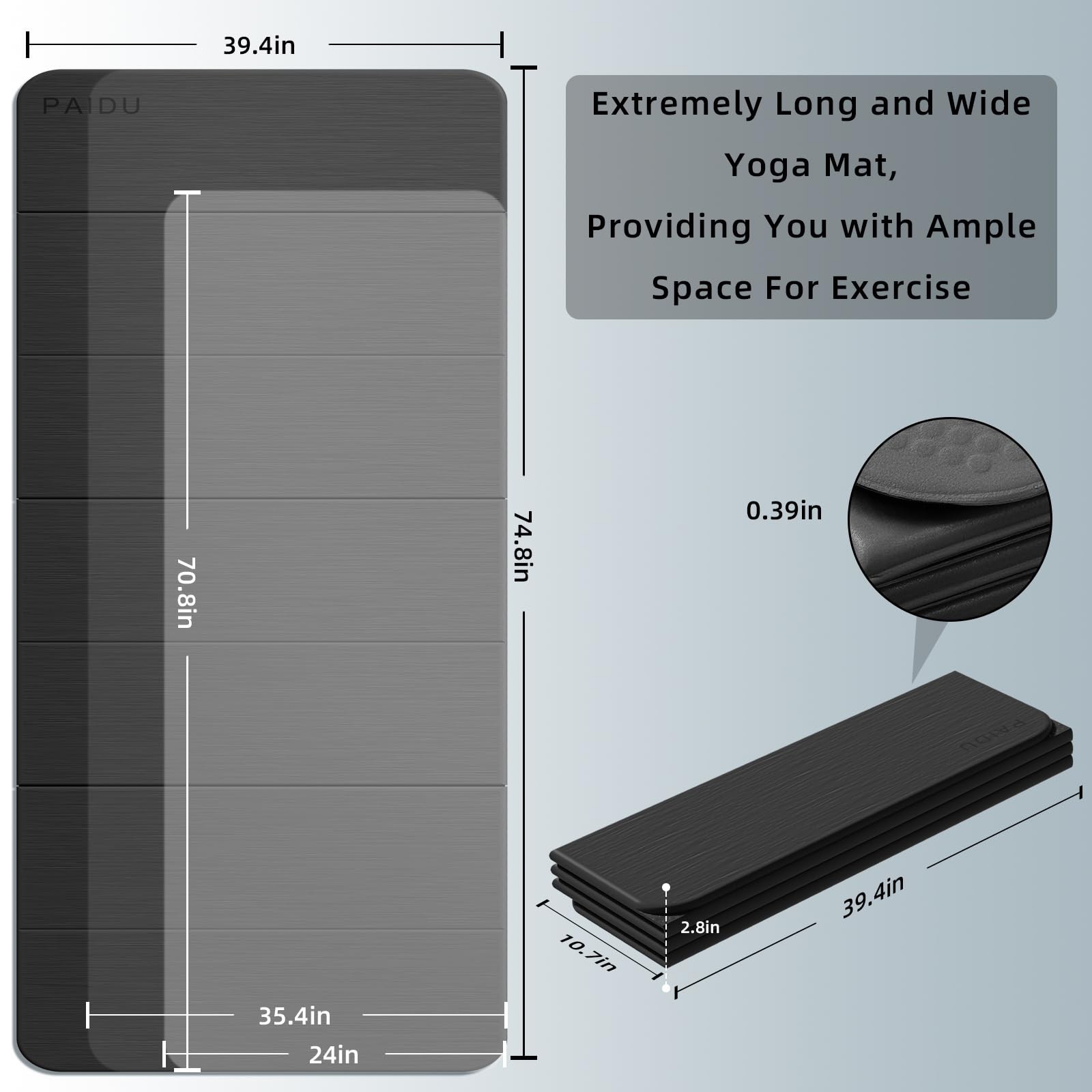 PAIDU Foldable Yoga Mat thick- 2/5&Prime; (10MM) TPE Non-Slip Design, Quick Foldᦁ