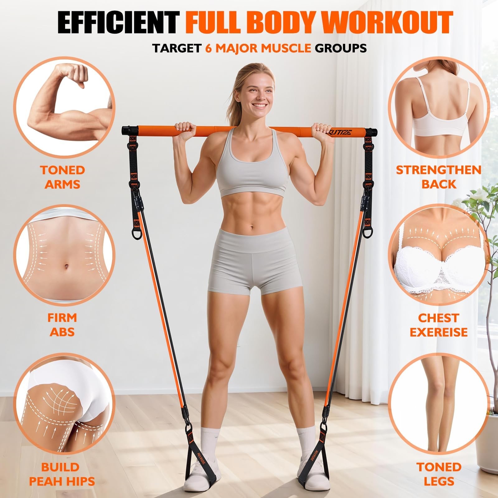 Pilates Bar Kit with Resistance Bands, Pilates Equipment, Multifunctional Pil…