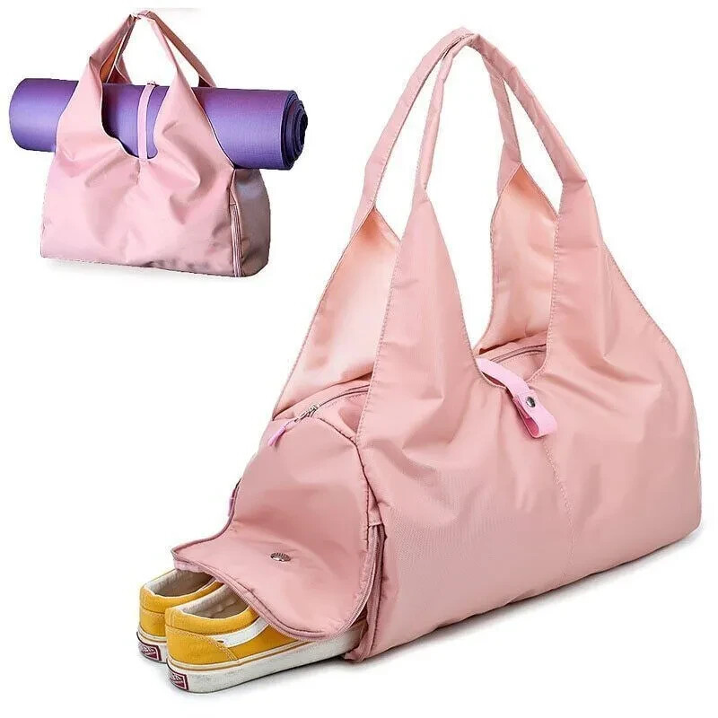 WOLT Gym Bag For Women – Pink Yoga Mat Bag With Shoes Compartment, Weekender Ove