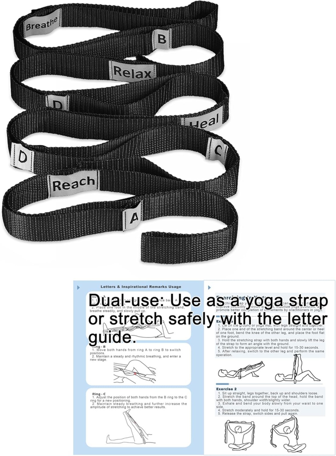 Yoga Stretching Strap with 10 Loops Non-Elastic for Flexibility Exercise