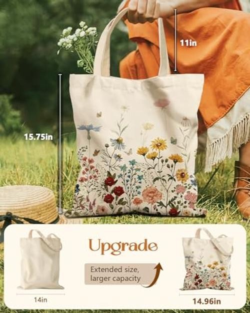 Aesthetic Tote Bag for Women- with Magnetic Buckle and Zipper Retro Flower