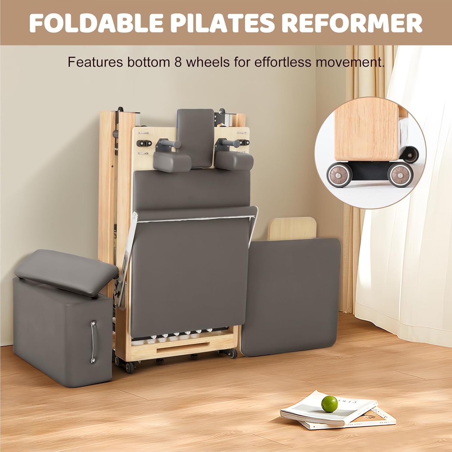 H&ZT Foldable Pilates Reformer Machine With Reformer Box Jump Board Foot Strap