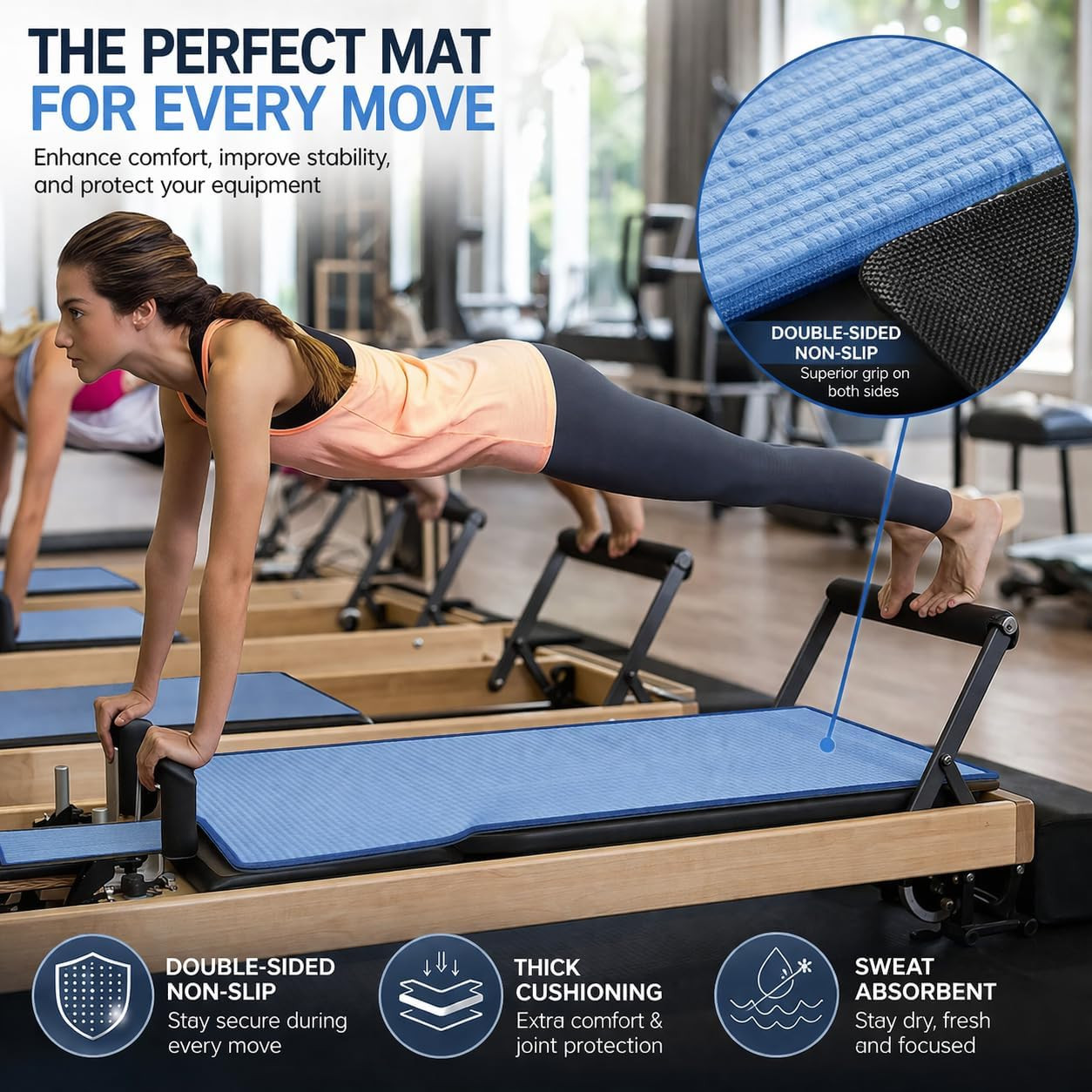 Extra Thick Non-Slip Pilates Reformer Mat Towel, 30.5 x 23 Inches, 2mm