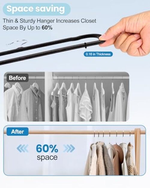 Velvet Pants Hangers with Non Slip Bar, 20 Pack Felt Trouser Hanger, Black